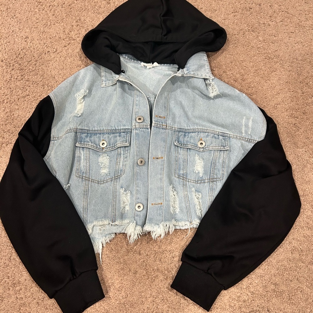 Dance & Marvel Light Blue and Black Jean Jacket